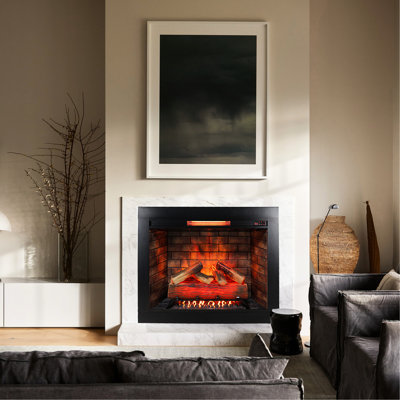 33" Infrared Electric Fireplace Insert With Removable Trim - Home Heating Appliance For Warmth Smokeless Firebox & Crackling Sound Adjustable Flame Brightness Levels 1500W Heat, 5018 /H Covers 400