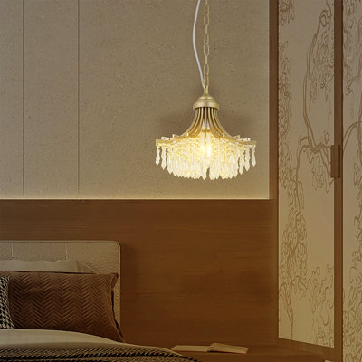 11.75" Dia X 10" H Single Bulb Matte Gold Glass Fan Shape Pendant Chandelier