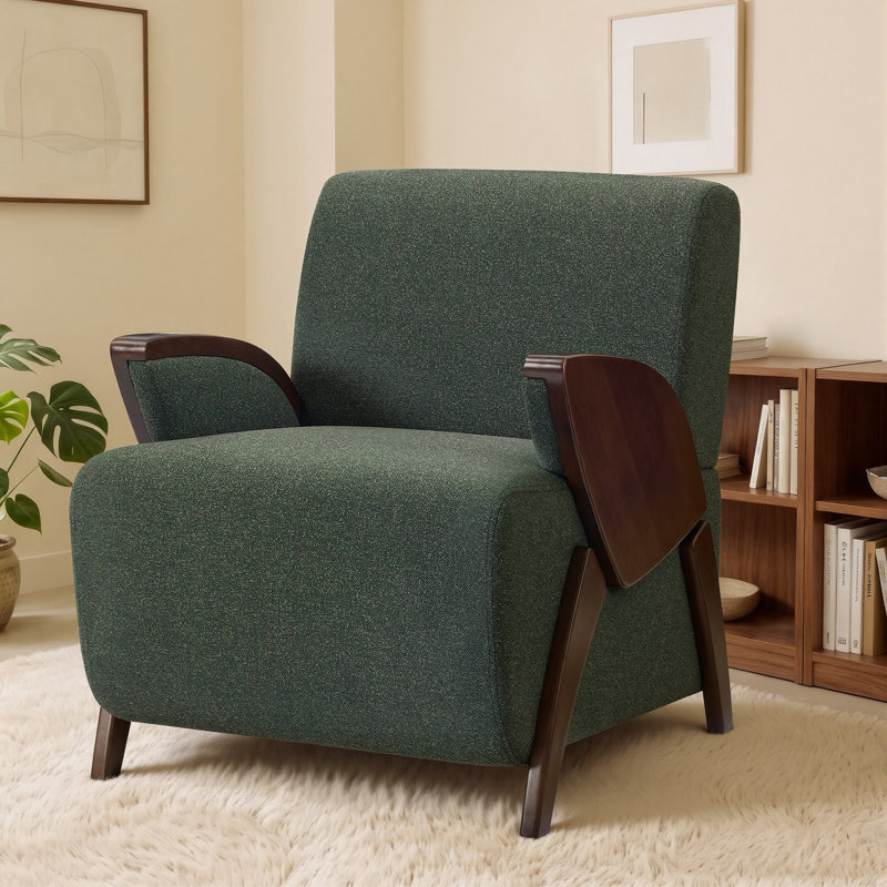 Fauteuil d'appoint moderne rembourré de 68,5 cm de large, structure en bois massif, Green, No