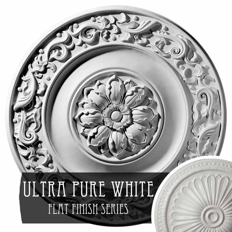 Médaillon de plafond à feuilles d'acanthe Endurathane Attica, diamètre extérieur 53 1/2 po x P 3 1/2 po (convient aux auvents jusqu'à 4 5/8 po), fini or irisé peint à la main