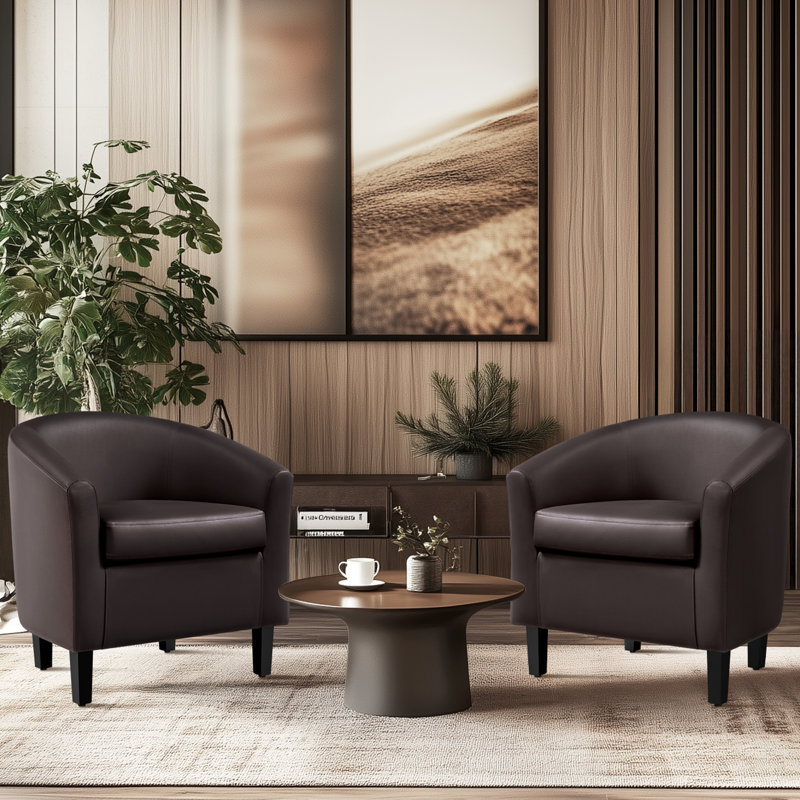 Seldon 28'' H Vegan Leather Barrel Chair, Espresso Faux Leather