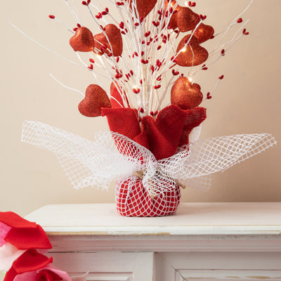 Handmade Lighted Heart Tabletop Tree