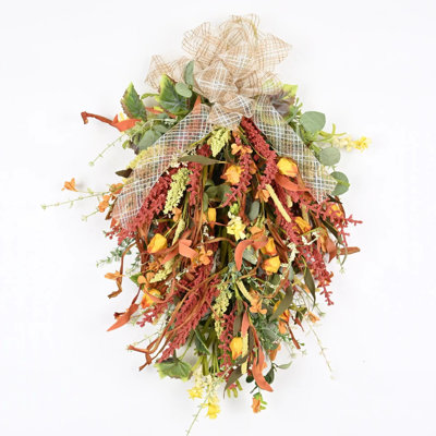 Artificial Berry Fall Autumn Harvest Front Door Swag For Thanksgiving Day With Bow