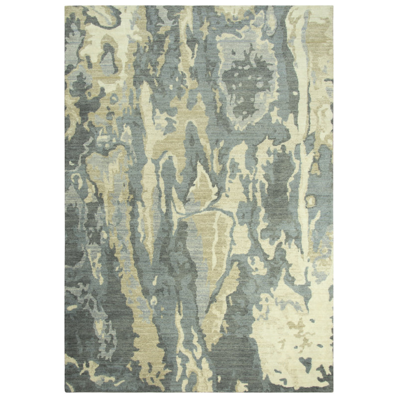 Tapis gris/beige en laine tissée à la machine Pfaff, Rectangle 3 pi x 5 pi