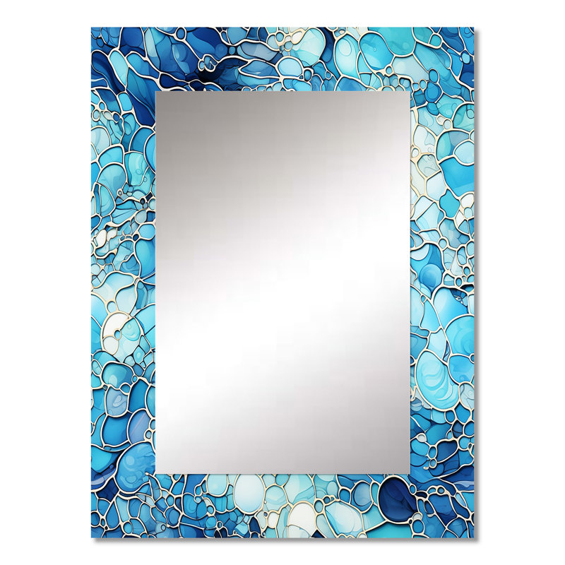 Ocean Blue Mosaic Turquoise - tropical  Decorative Mirror, Botanical, Floral Wall Mirror, Printed Metal Art, 32" x 24"