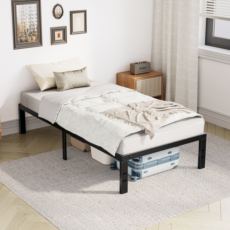 Lutherville 14'' Black Metal Platform Bed Frame With Steel Slat Support, No Box Spring Needed, Twin, 14"