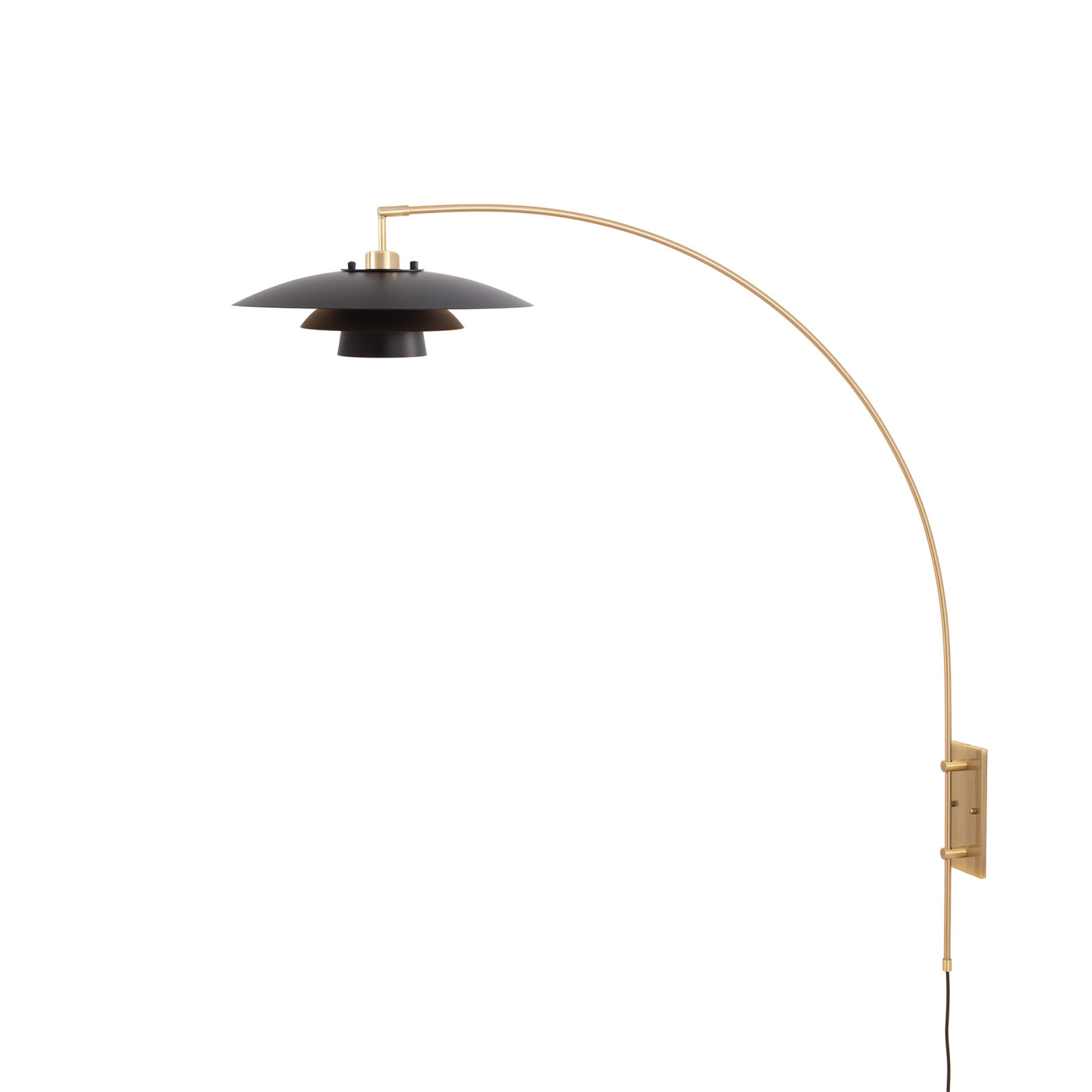 1 - Light Armed Sconce, Matte Black/Gold