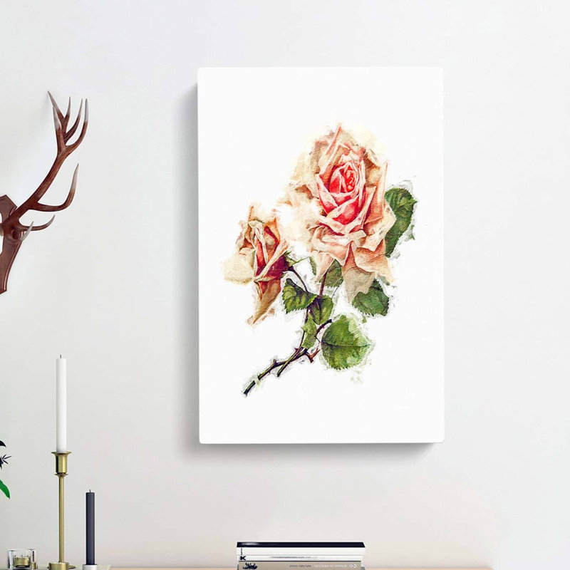 Pink Rose Illustration - Wrapped Canvas, 60cm H x 40cm W x 3cm D