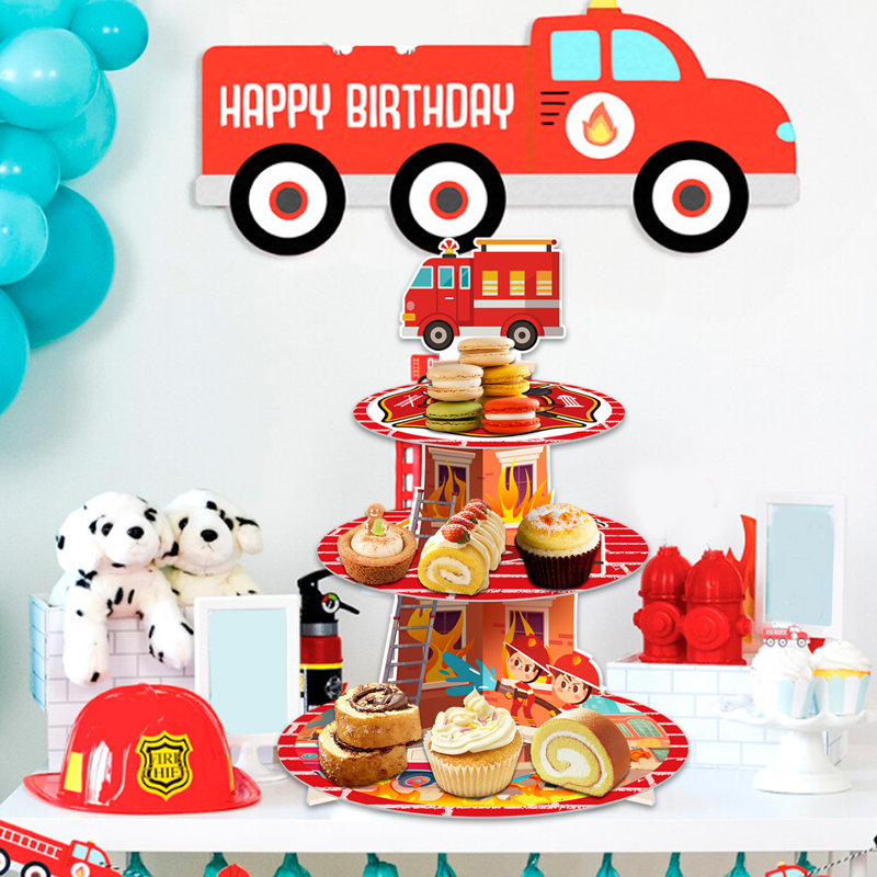 Support de petit gâteau, décoration de fête d'anniversaire pompier