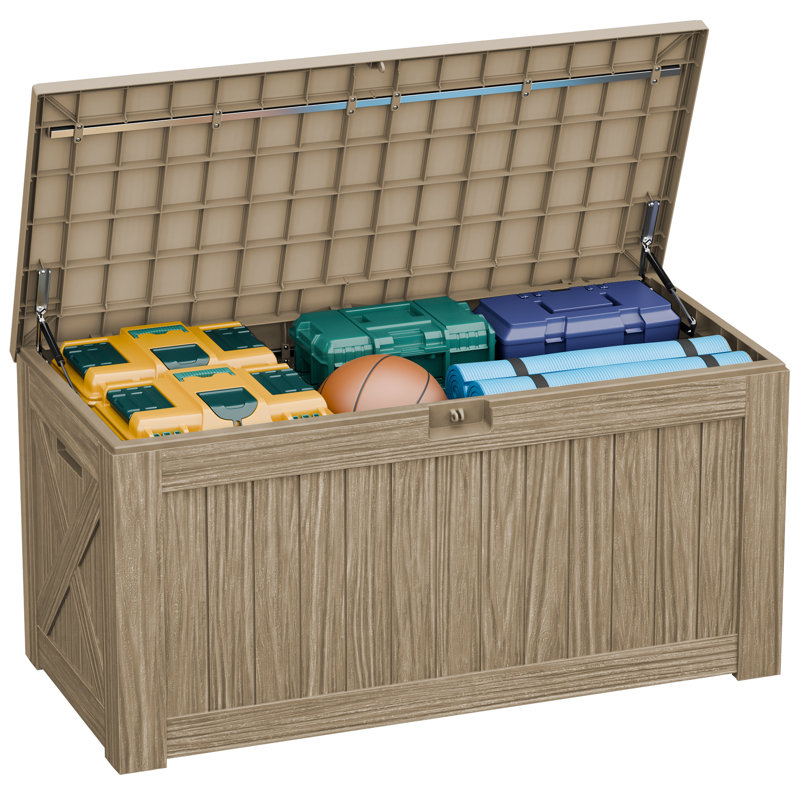 Boîte de rangement en plastique verrouillable pour terrasse Furmax 120 gallons, Beige