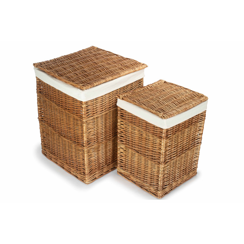 2 Piece Wicker Lined Laundry Basket Set, Antique Wash