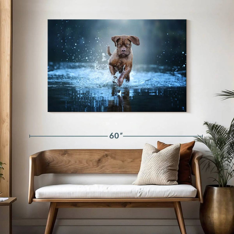 Brampt éclaboussant un mastiff, H 32 po x l 48 po