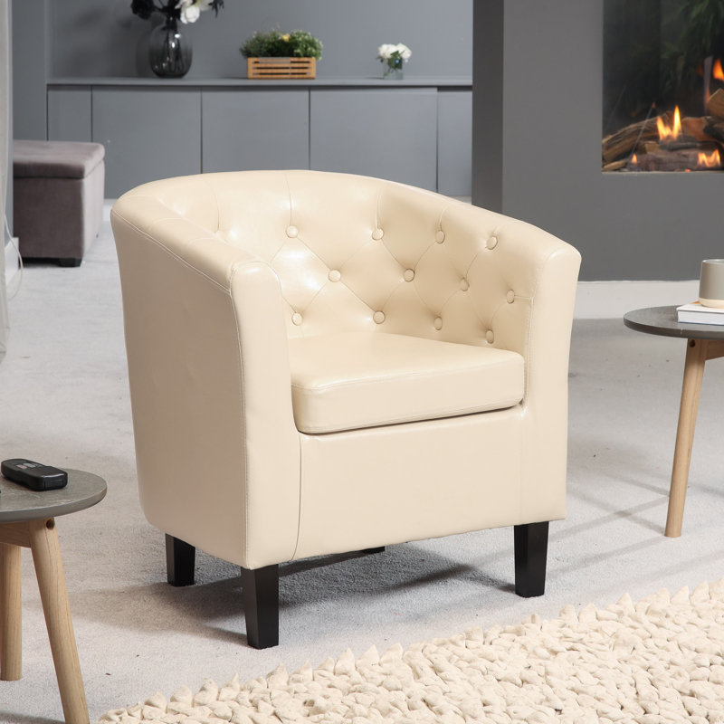 Camerino Faux Leather Barrel Chair, Cream