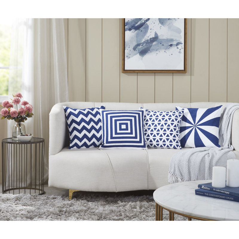Niell Square Cushion Cover, Navy/White