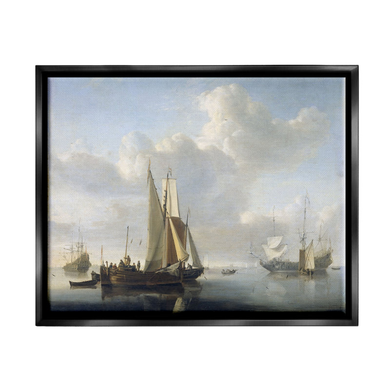 Navires avant le rivage, peinture classique sur toile - Peinture sur toile, H 17 po x l 21 po x P 1,7 po