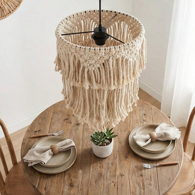 Boho-Chic Tiered Macrame 1-Light Chandelier