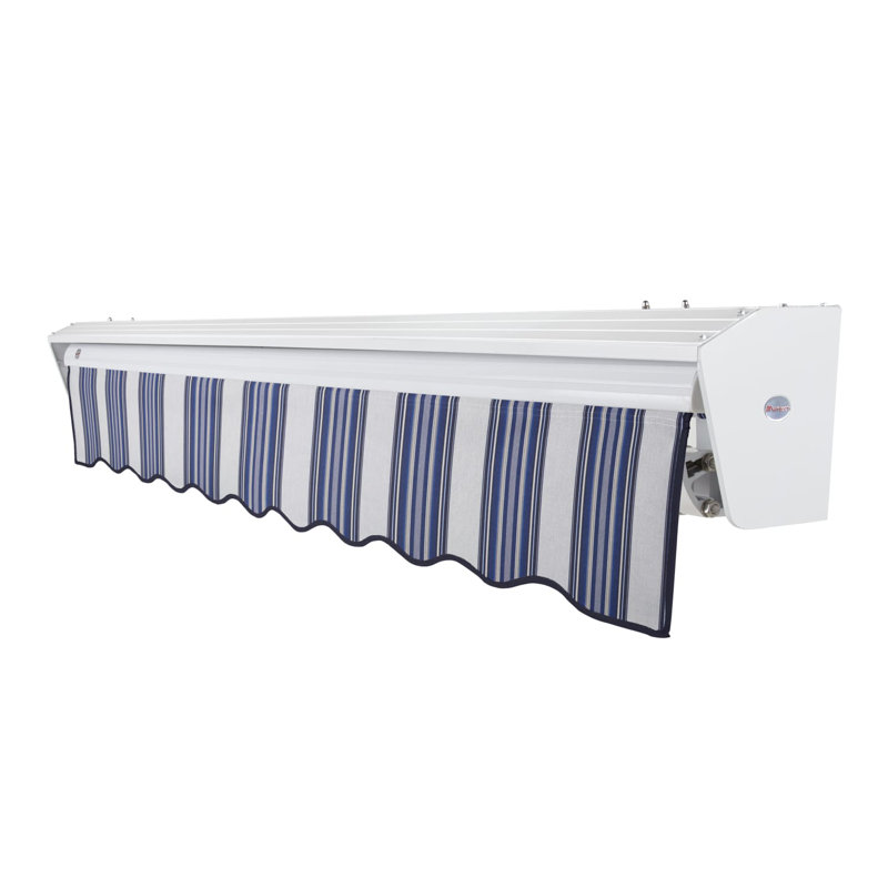 Auvent de patio rétractable avec capuchon Awntech Destin, l 10 pi x P 8 pi, Bleu marine, gris, blanc multicolore, Manuel