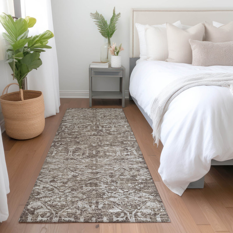 Premium Machine Washable Mayfield AMF40 Oriental Rug, 2'3" x 7'6" Runner, Brown
