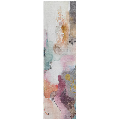 Machine Washable Indoor/Outdoor Xhevrie Blush Rug