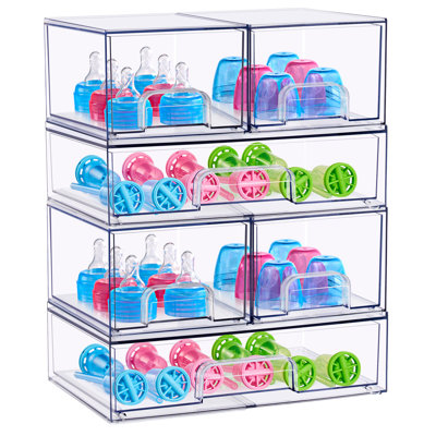 Sorbus Stackable Acrylic Storage Drawers, 6 Pack Clear Plastic Organizer Bins for Baby Bottles, Makeup, Bathroom, Vanity & Kitchen Countertop Organiza