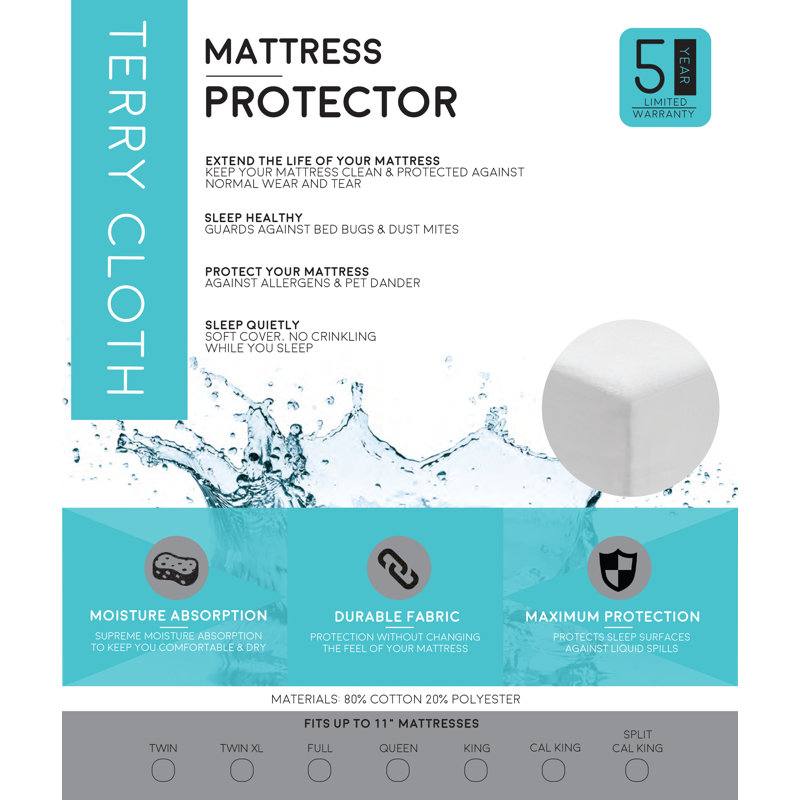 Protège-matelas en tissu éponge Blissful Nights, hypoallergénique et imperméable, Grand