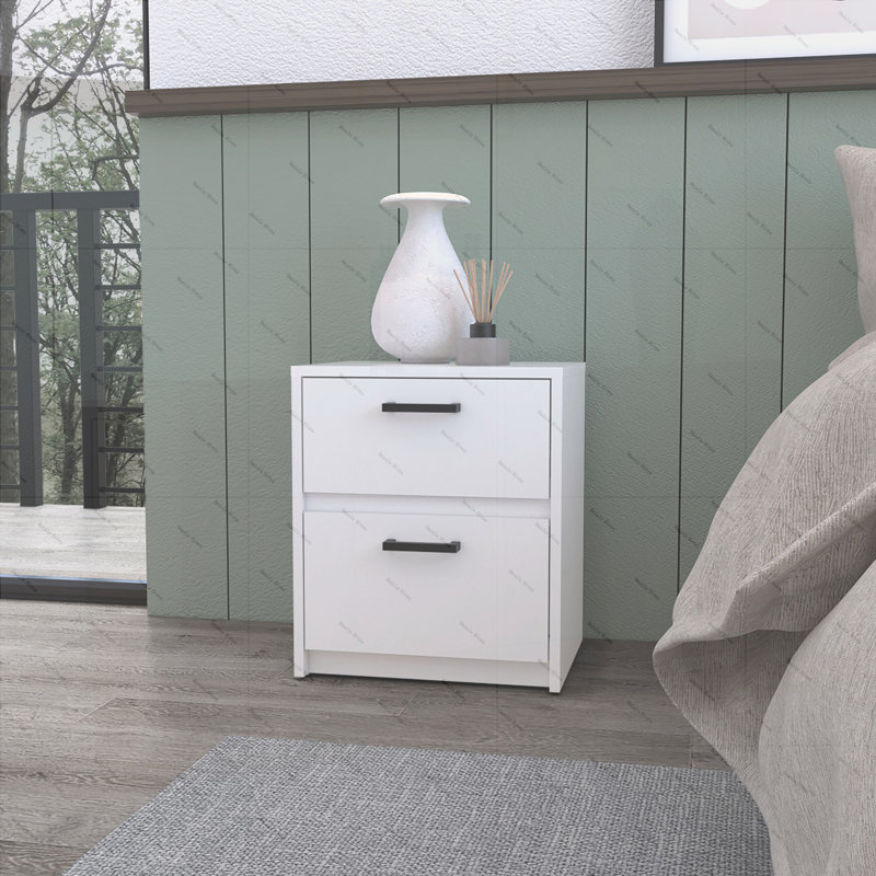 Table de chevet 2 tiroirs, Blanc