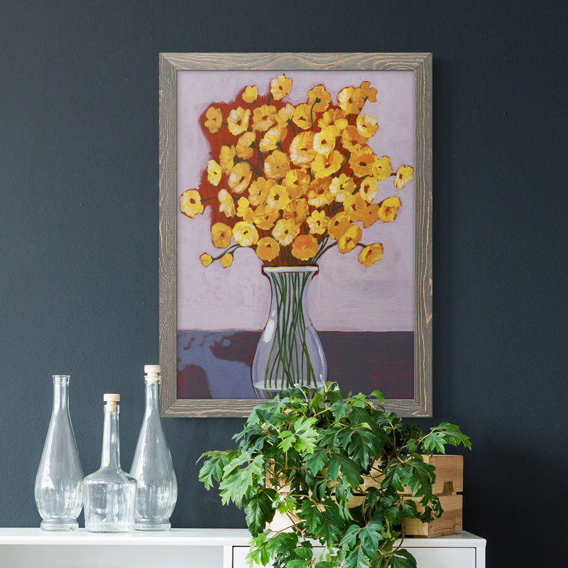 «Daisy Bouquet I», toile encadrée de qualité supérieure - prête à être accrochée, H 32 po x l 23 po x P 1 po, Gris