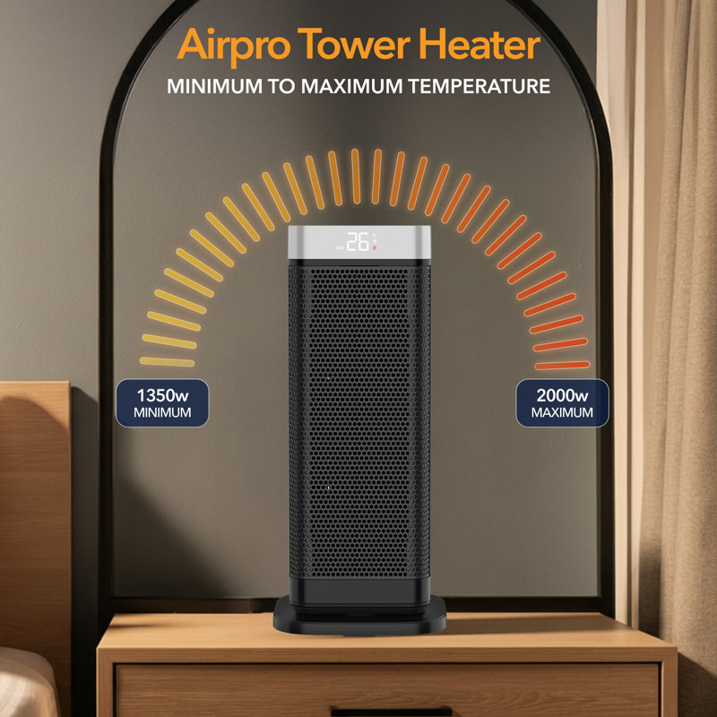 Air Pro 2000W 1 BTU Electric Compact Space Heater with Adjustable Thermostat and with Digital Display, Black