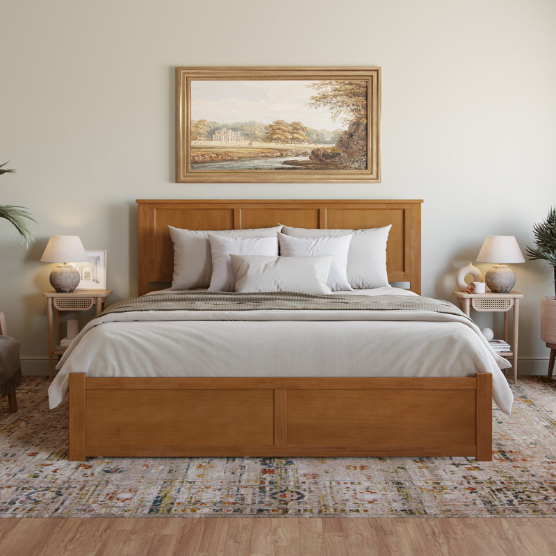 Madison Solid Wood Platform Bed with Panel Footboard and Trundle, King