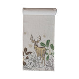 Cotton And Linen Printed Table Runner With Flora/Fauna Pattern And Metallic Thread Embroidery