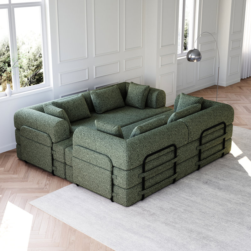 Lit convertible pliant de 200 cm (78,7 pouces), 2 matelas en chenille, 4 places, chenille respirante, mousse, aucun assemblage requis, canapé-lit convertible avec poche latérale, revêtement en tissu, rangement intégré