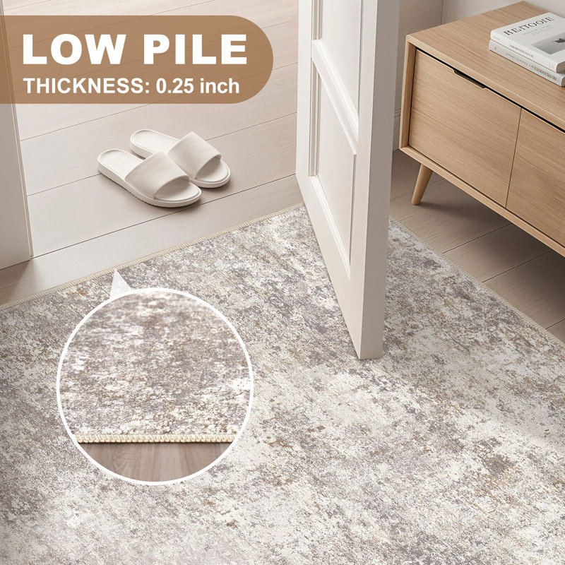  Dagmar Machine Washable Area Rug Abstract Modern Low Pile Indoor Carpet Neutral Non-Slip Backing Floor Mat for Bedroom Dining Room Farmhouse Home Office