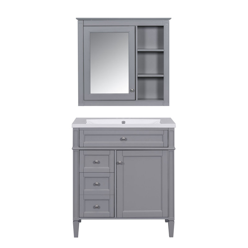Ensemble de meuble-lavabo 30 "avec armoire à miroir, Gris, Argent