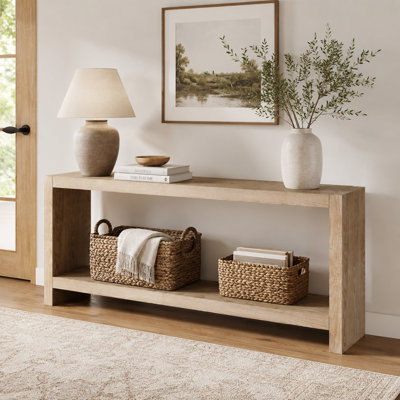 Console de style campagnard 63 po, canapé rustique à 2 niveaux avec placage de bois, table d'entrée longue pour canapé, salon et couloir