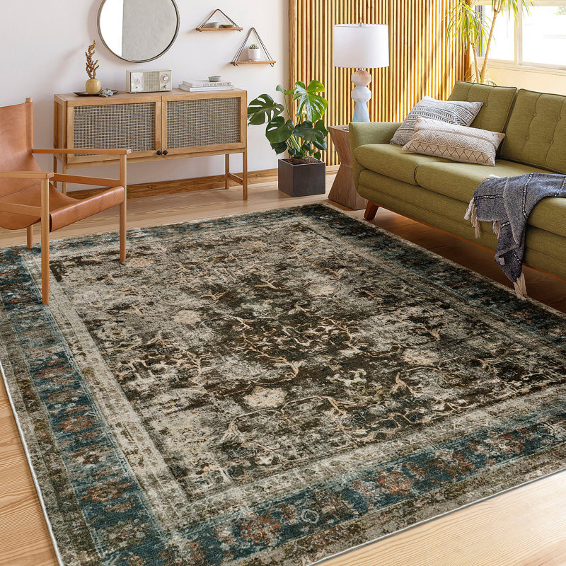Machine Washable Vintage Area Rug - Soft Carpet with Non-Slip Backing for Living Room, Bedroom, Office ,Brown