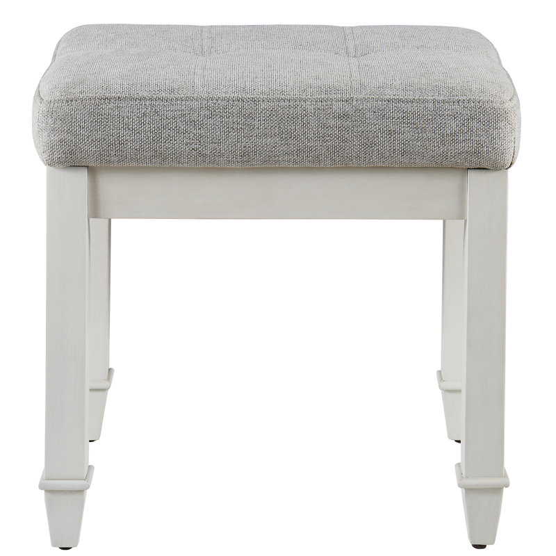 Amberrae Solid Wood Piano Vanity Stool, Light Gray, White