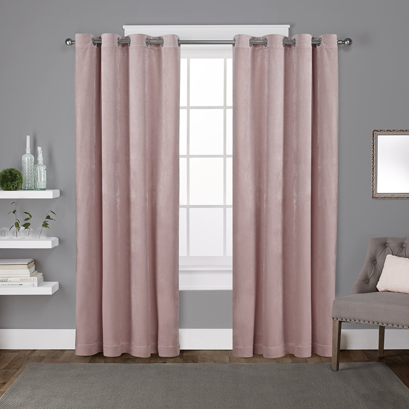 Cambra Velvet Semi-Sheer Grommet Curtain Panels, Blush, 54"L x 63"W