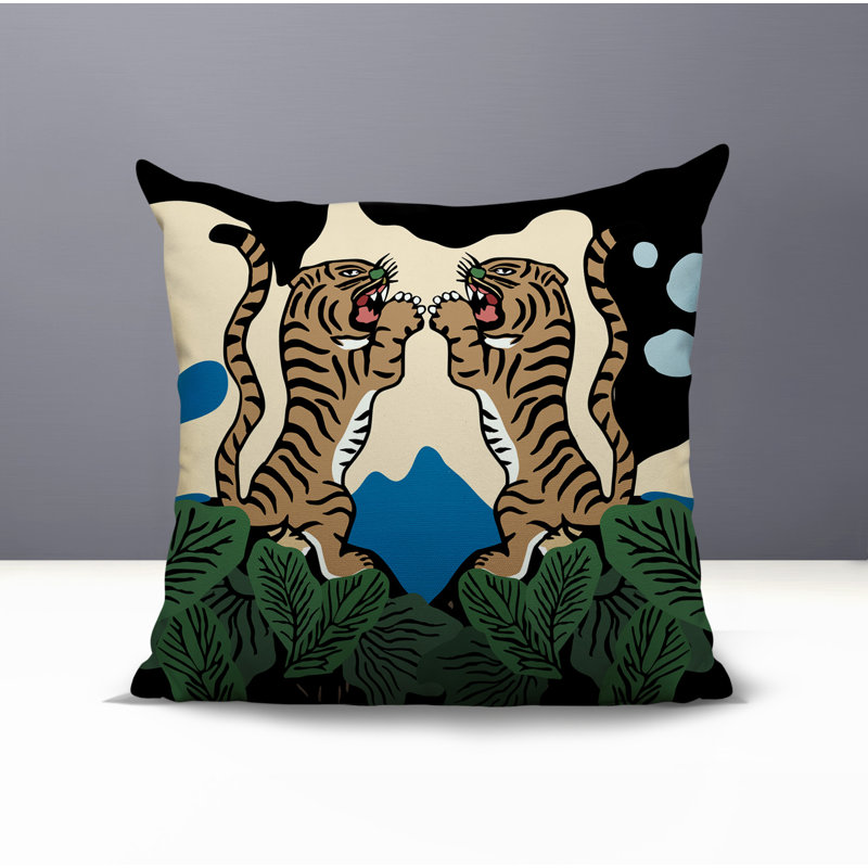 Oreiller carré réversible Mikro Tiger, Turquoise, H 20 po x l 20 po