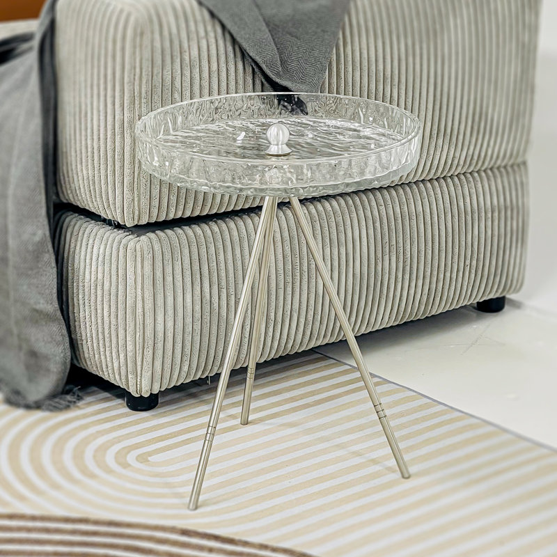 Vahrij Round Side Table, Tempered Glass Top End Table Modern Coffee Table Dining Table for Living Room, Balcony, Bedroom