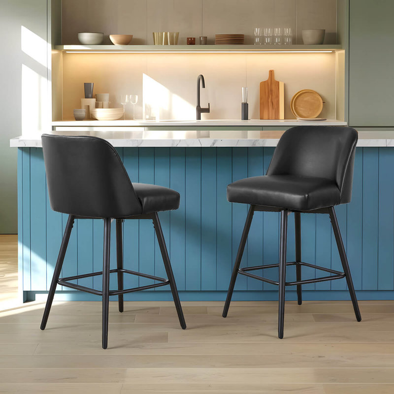 Modern Bar Stools ，26" H Swivel Counter Height Barstools With High Backs, Kitchen Island Stools, For Bar & Home,Faux Leather
