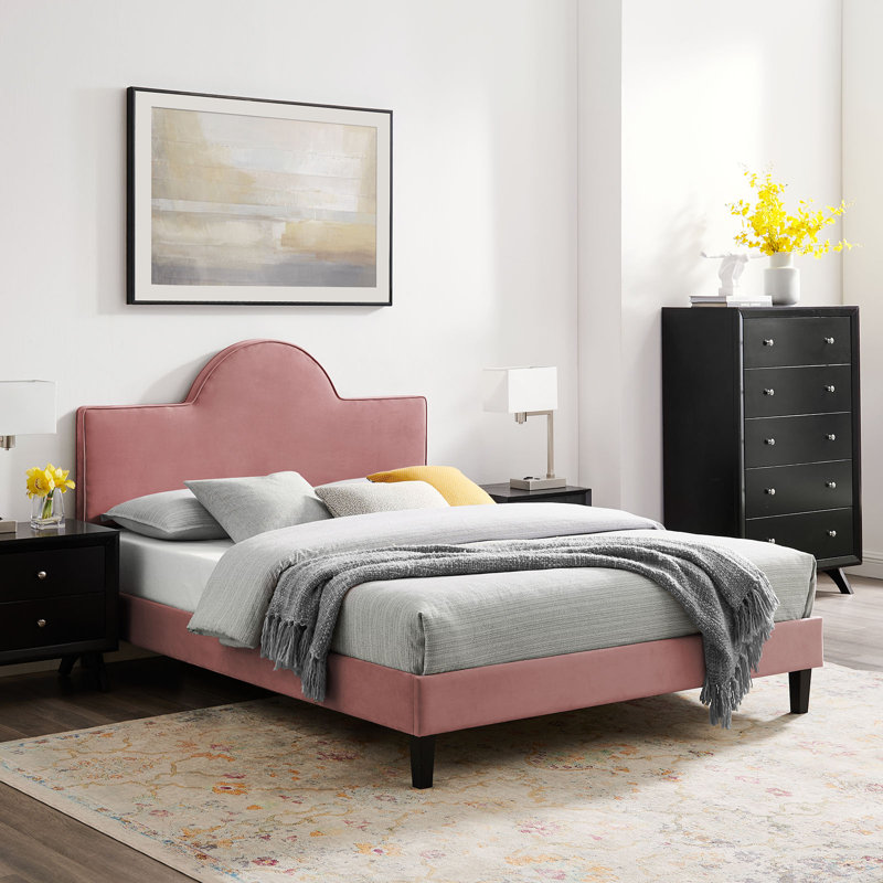 Soleil Performance Velvet Bed, Queen, Dusty Rose