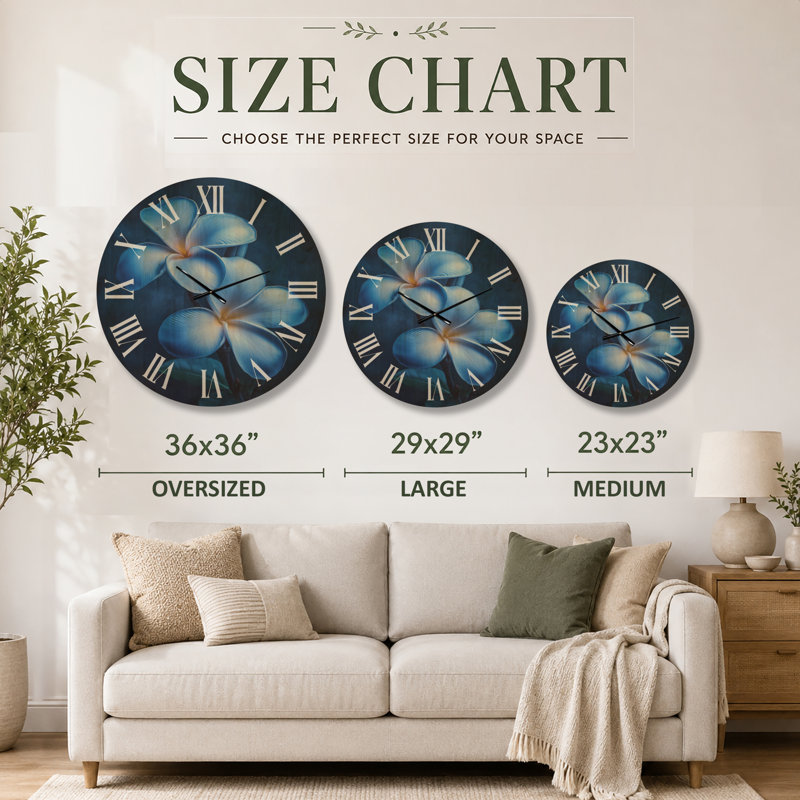 Horloge murale surdimensionnée Wildflower - Indigo Island Bloom, imprimée sur bois, Oversized