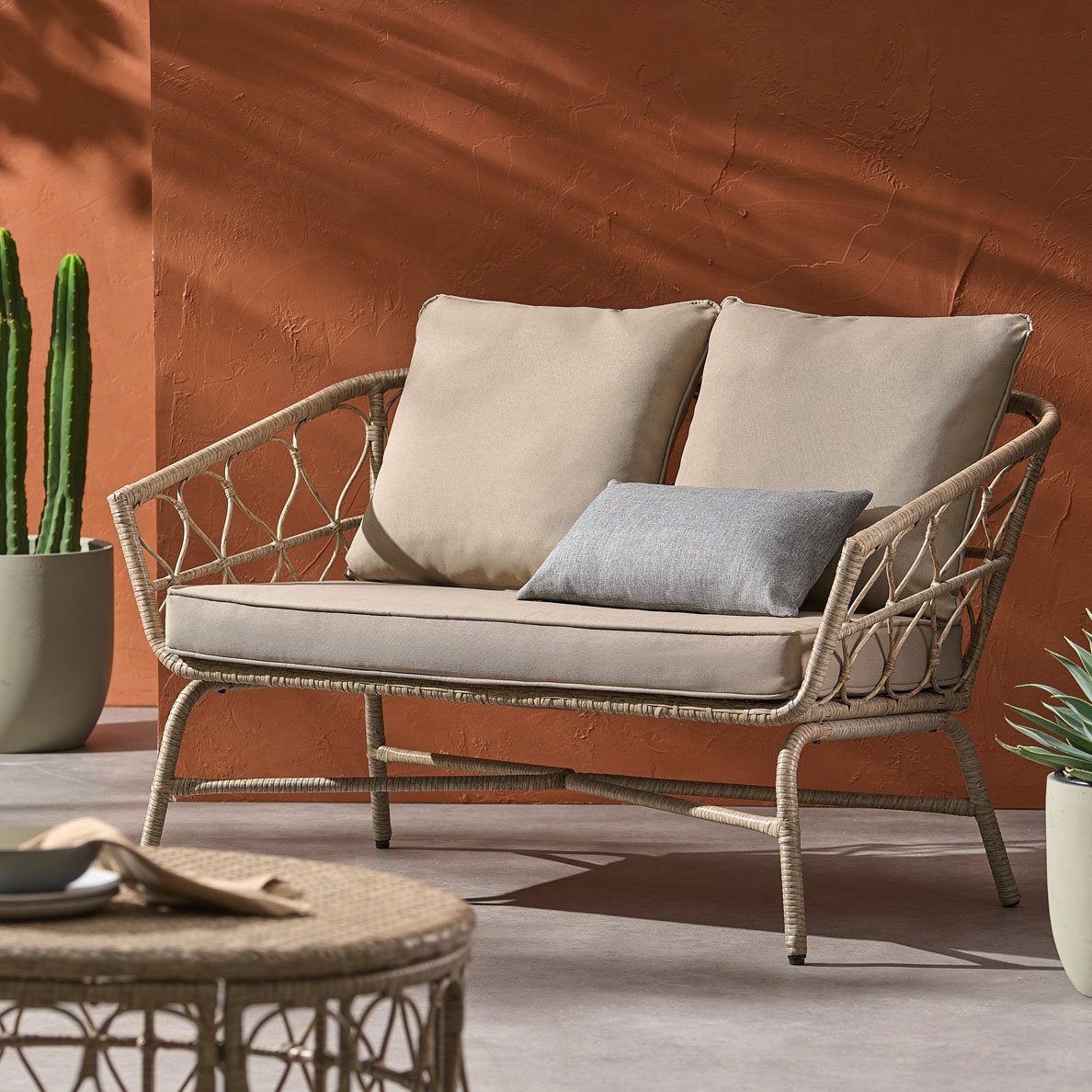 Beachcrest Home Raynette Outdoor Wicker Loveseat with Cushions & Reviews | Wayfair