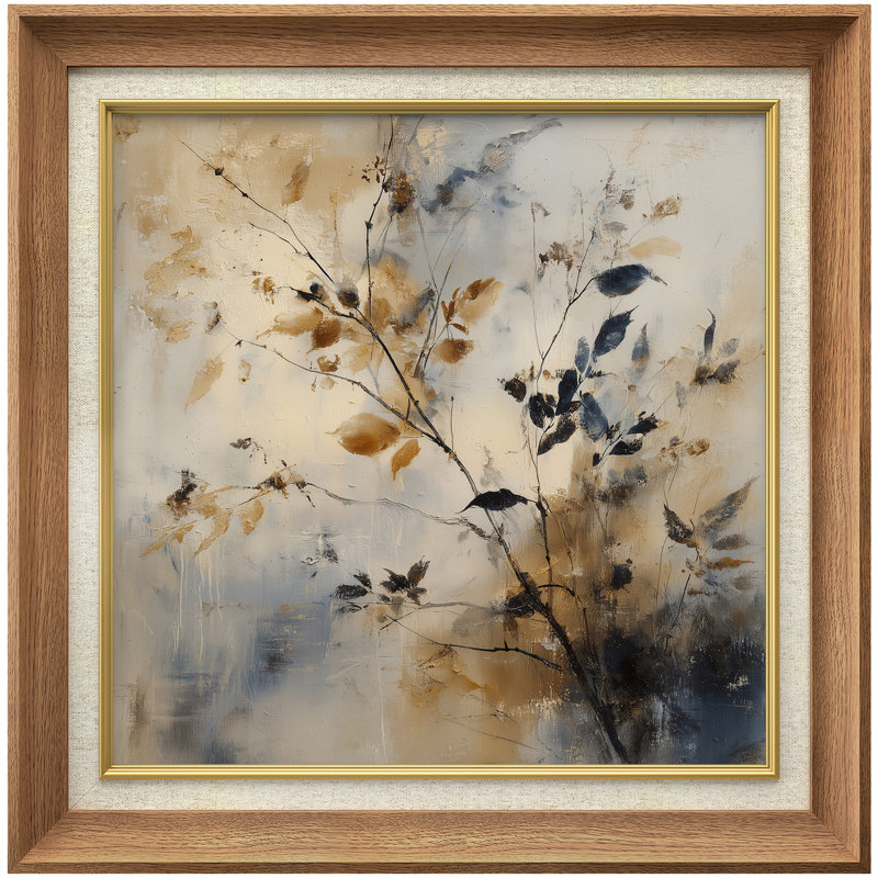 «Neutral Tones Abstract Botanical Branches», reproduction d'art encadrée sur papier, Cadre naturel de qualité supérieure