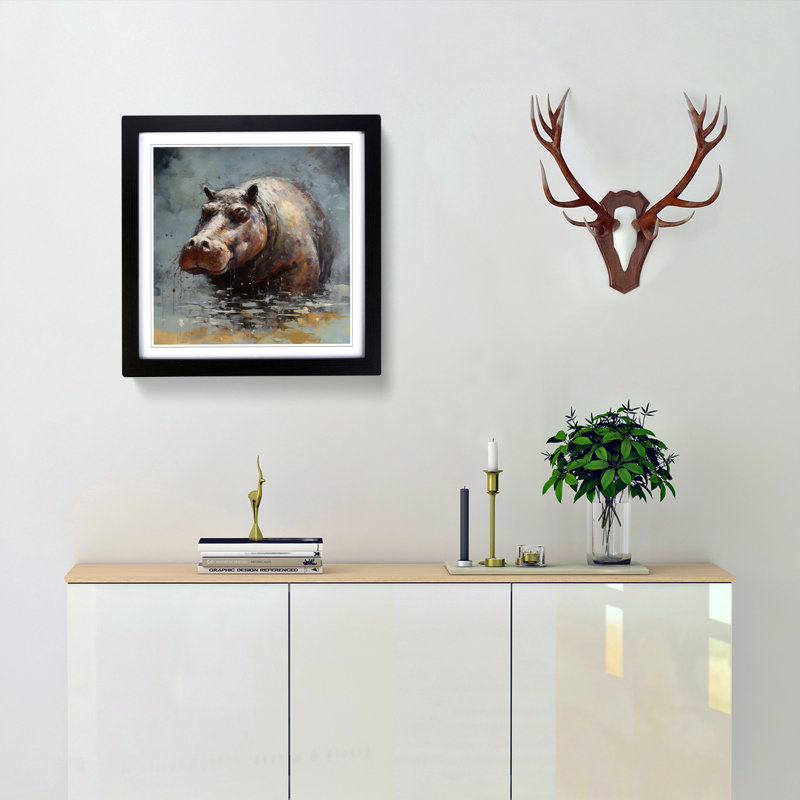 Hippo Post-Impressionism - Framed Print, Black