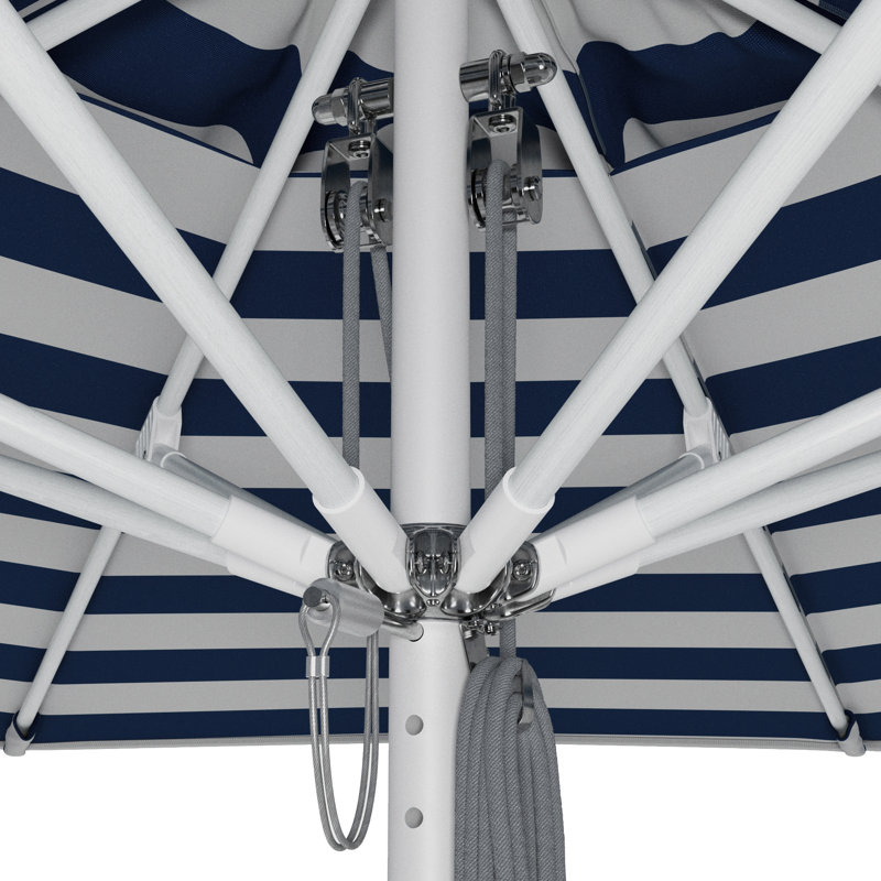Parasol de patio en aluminium 9 pi, Blanc / bleu / rayé