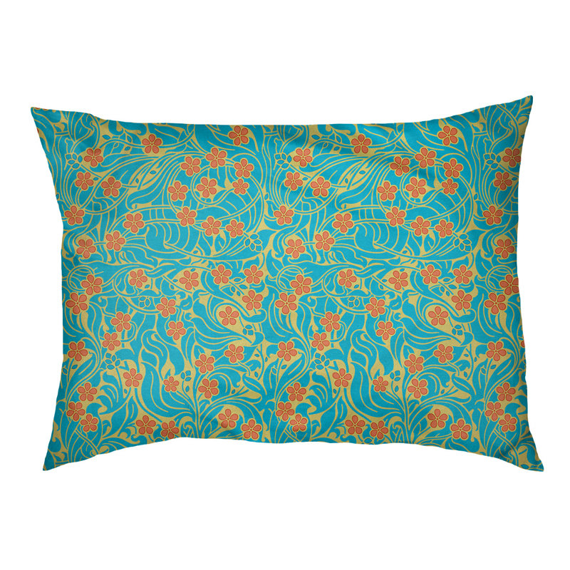 Coussin stylisé à motif floral tourbillony Byrge, L 29,5 po x l 19,5 po, Jaune, bleu et orange