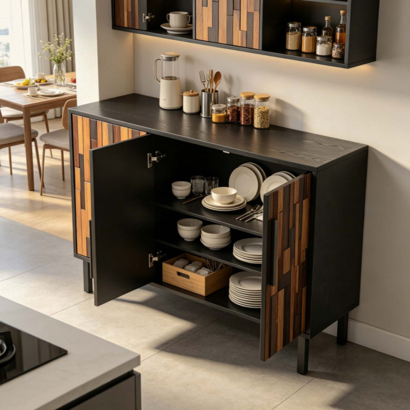 Buffet Farmhouse Rustic, H 30,98 po x l 47,24 po x P 15,74 po, Noir antique