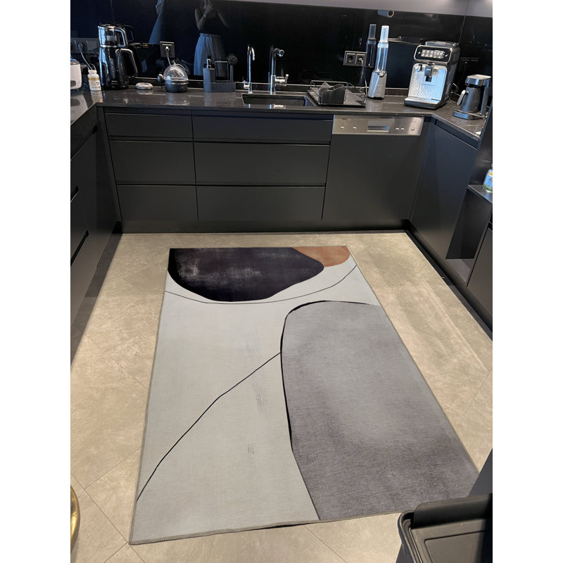 Tapis décoratif moderne à motif abstrait gris et beige, Tapis de couloir 3 pi 10 po x 9 pi 10 po