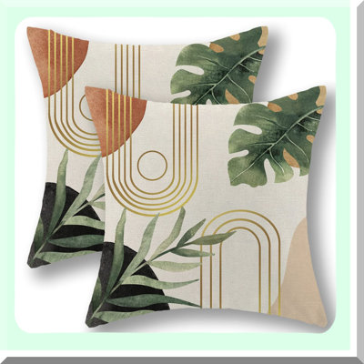 Tropical Leaf Boho Pillow Covers Set - Mid Century Farmhouse Decorative Cushion Case for Couch Sofa - Modern Bohemian Outdoor Decor - Green Home Accents